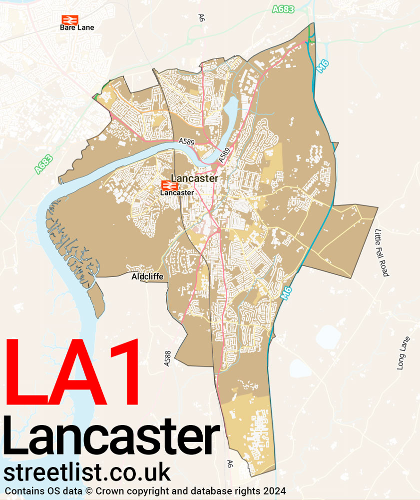 Map of the LA1 postcode