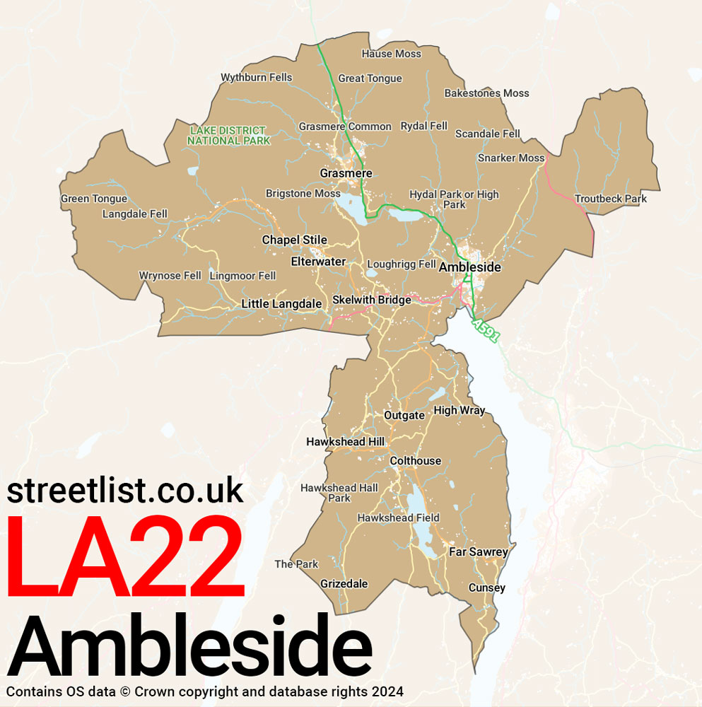 Map of the LA22 postcode