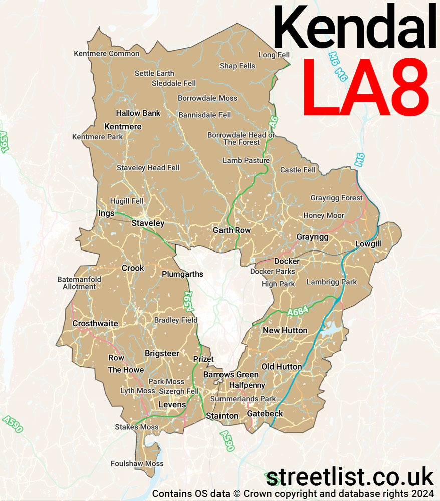 Map of the LA8 postcode