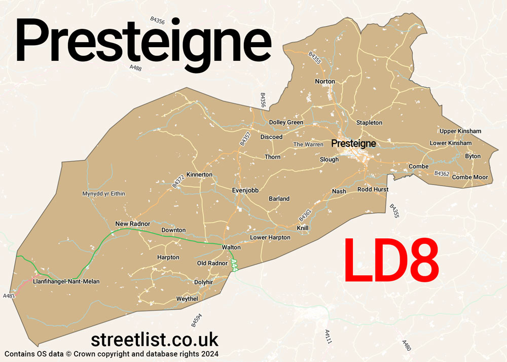 Map of the LD8 postcode