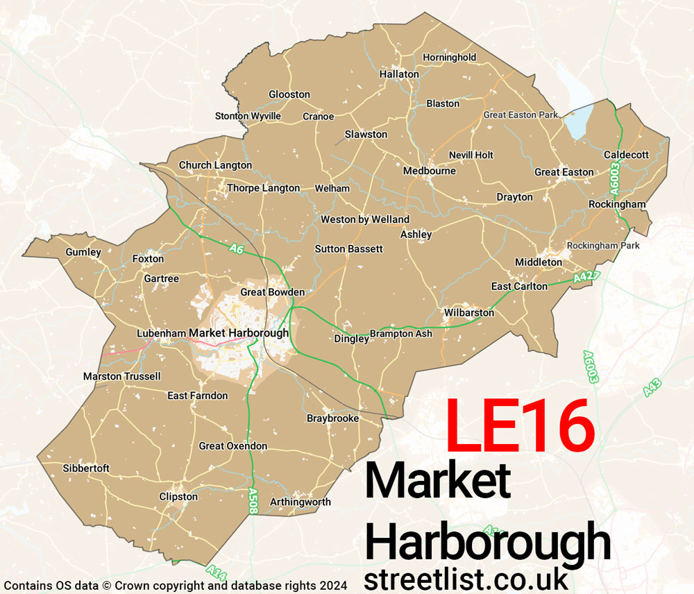 Map of the LE16 postcode