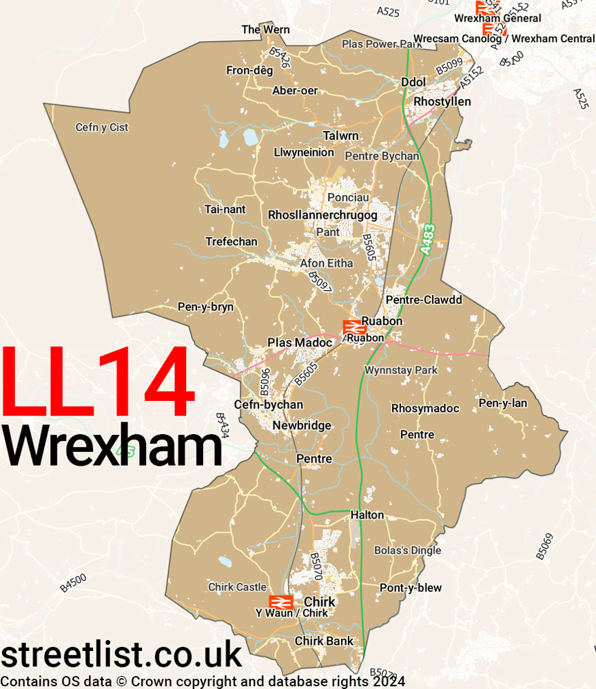 Map of the LL14 postcode