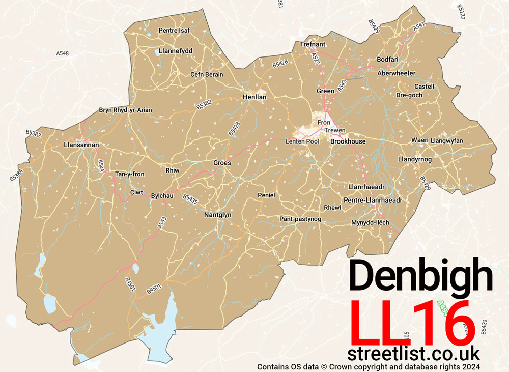 Map of the LL16 postcode