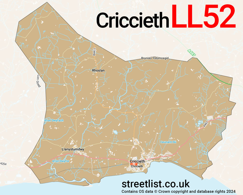 Map of the LL52 postcode