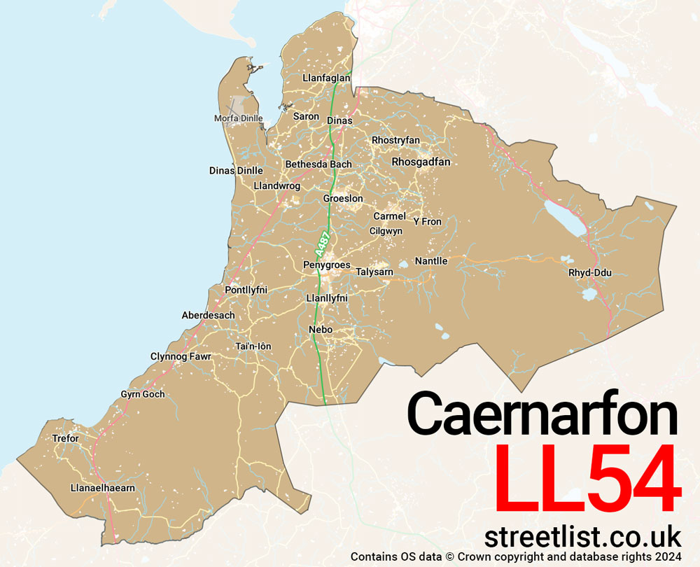 Map of the LL54 postcode