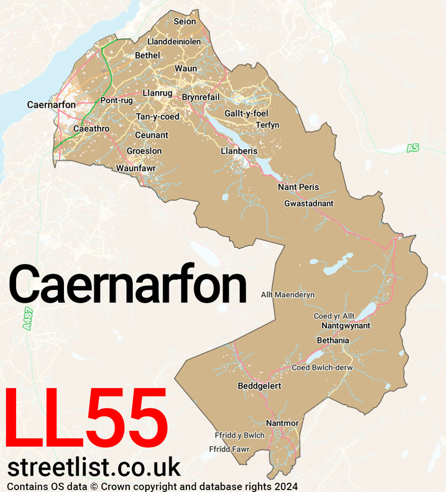 Map of the LL55 postcode