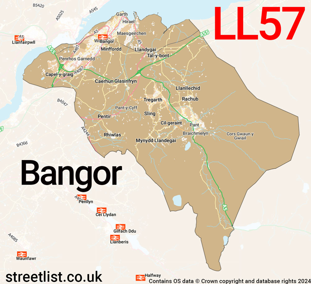 Map of the LL57 postcode