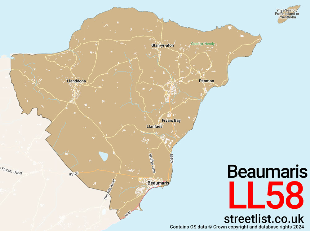 Map of the LL58 postcode