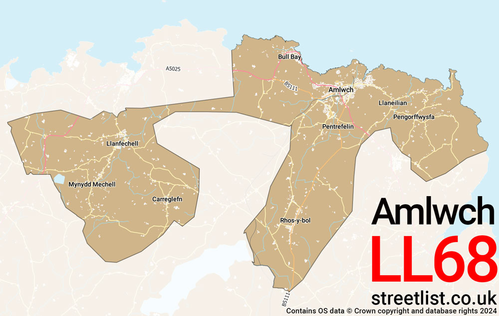 Map of the LL68 postcode