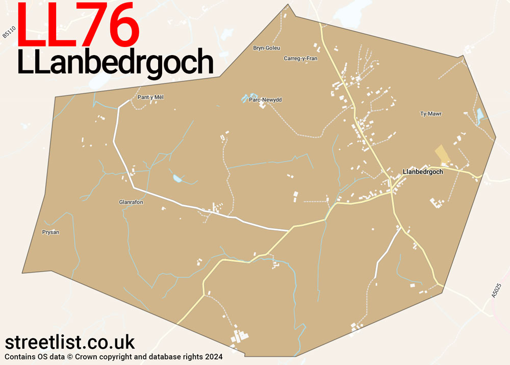 Map of the LL76 postcode