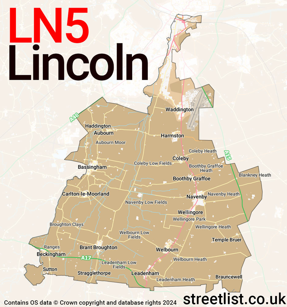 Map of the LN5 postcode