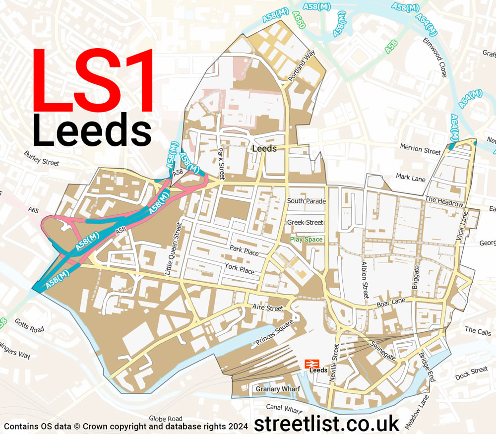 Map of the LS1 postcode