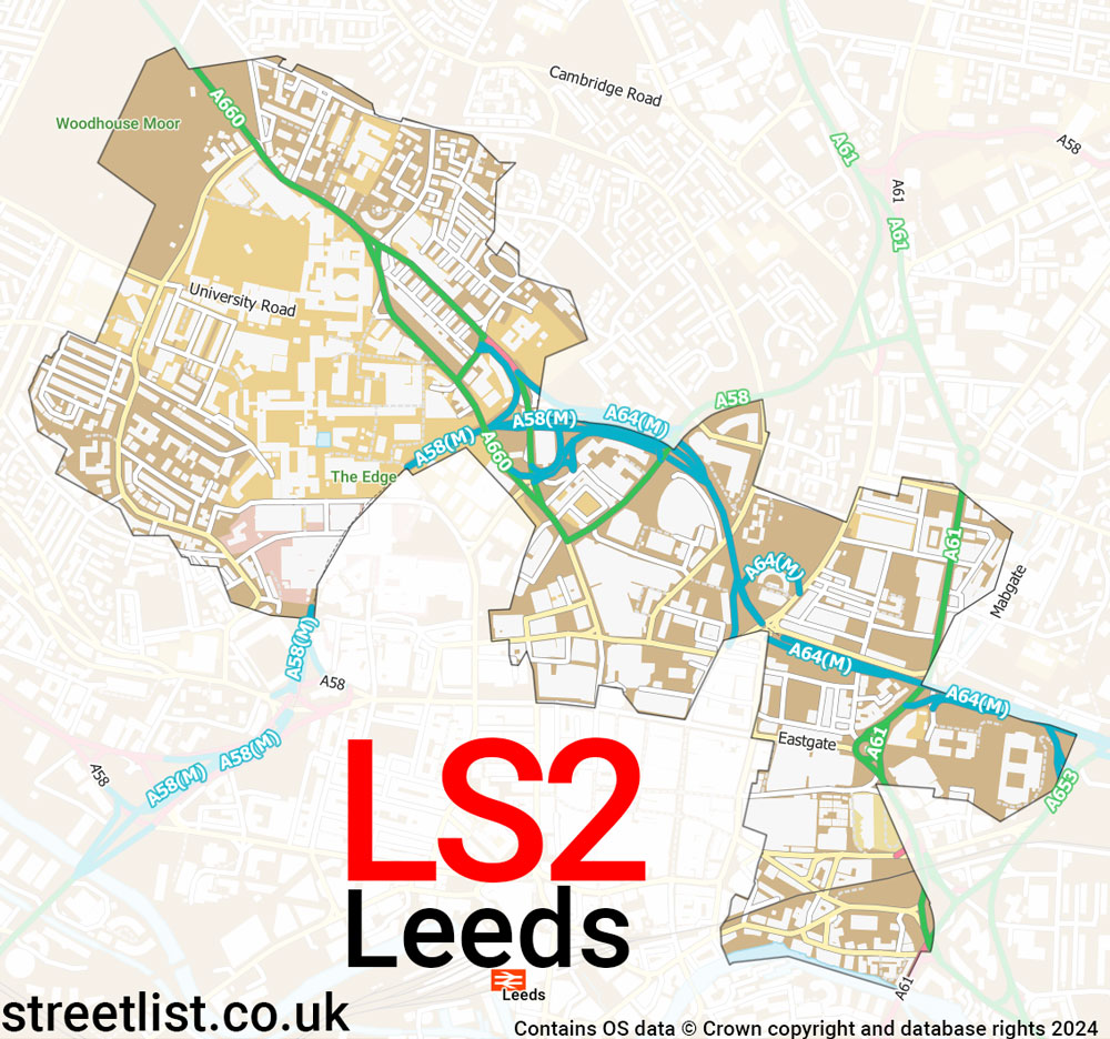 Map of the LS2 postcode