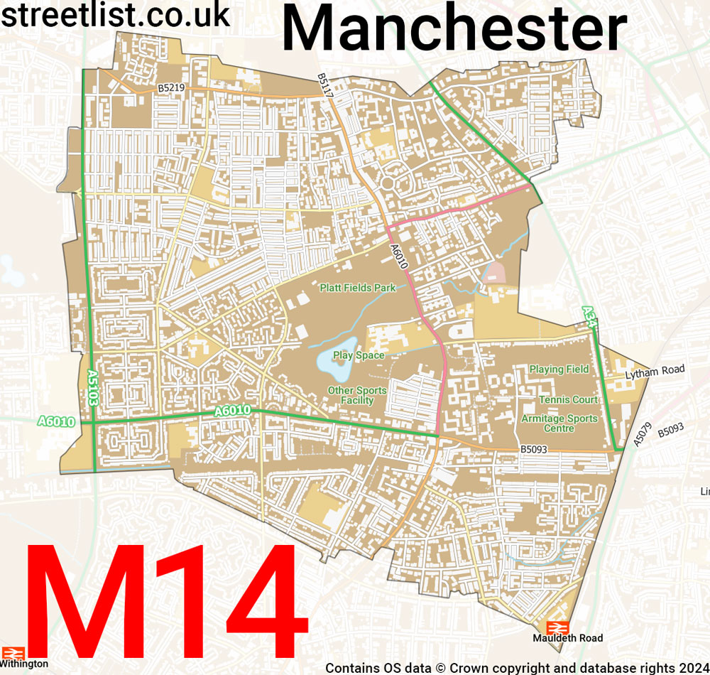 Map of the M14 postcode