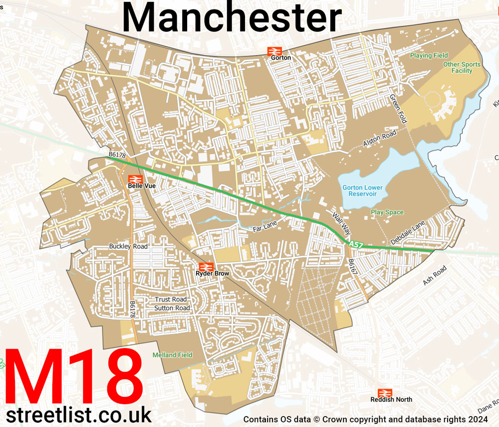 Map of the M18 postcode