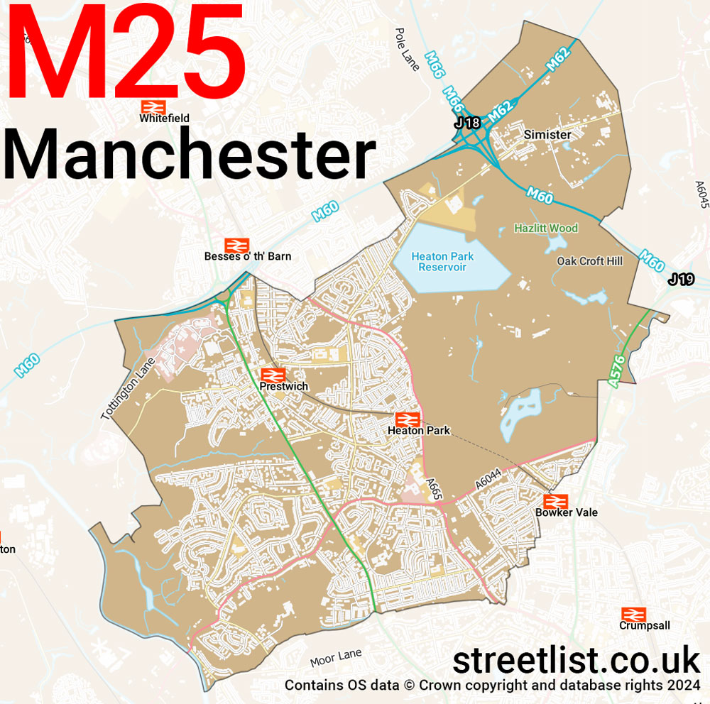 Map of the M25 postcode