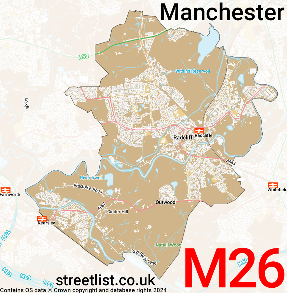 Map of the M26 postcode
