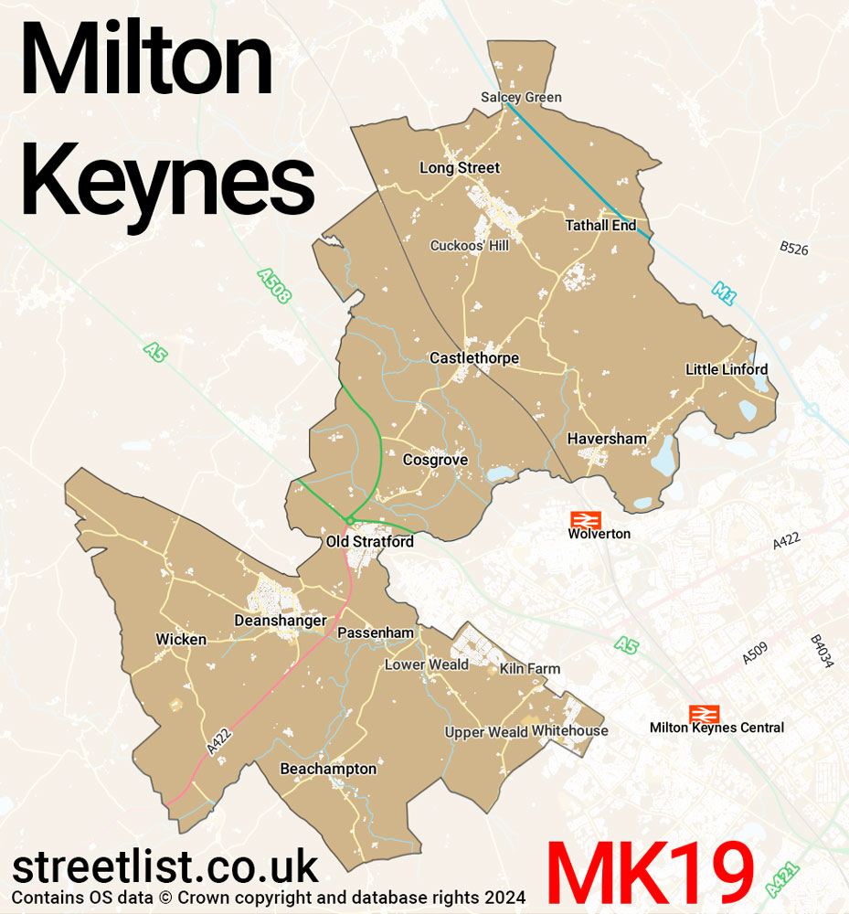 Map of the MK19 postcode