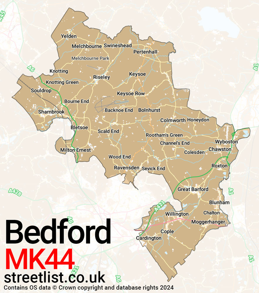 Map of the MK44 postcode