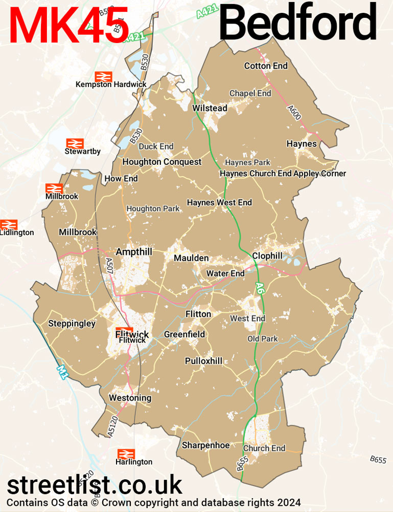 Map of the MK45 postcode