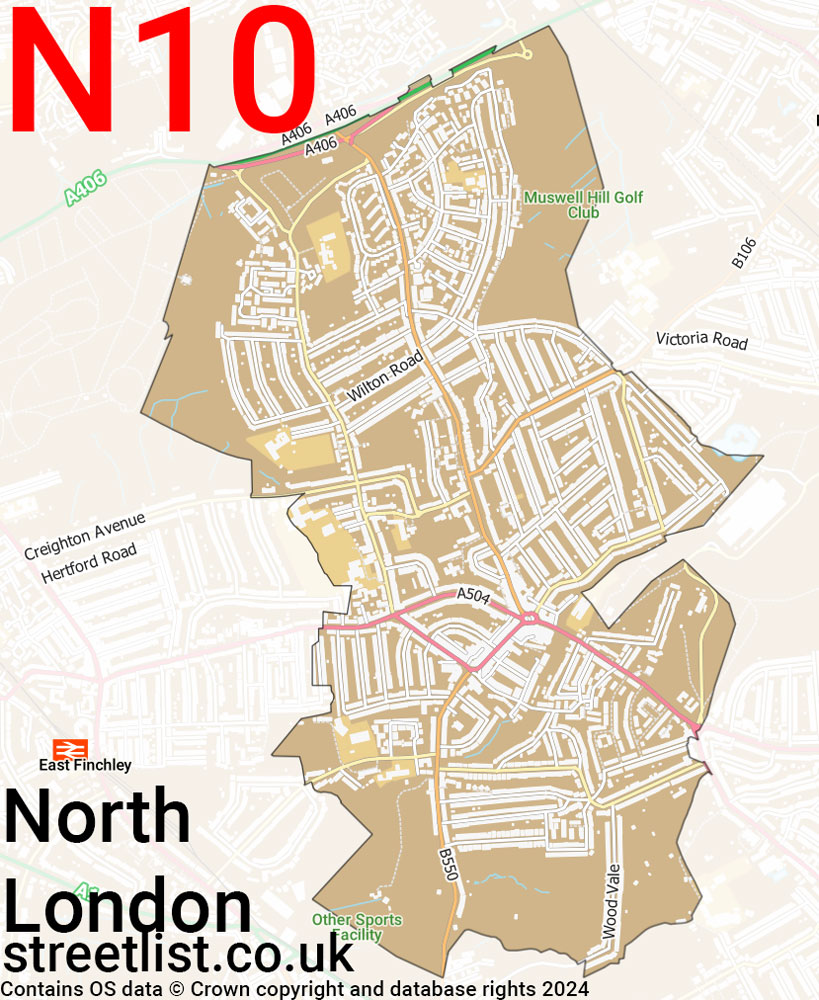 Map of the N10 postcode