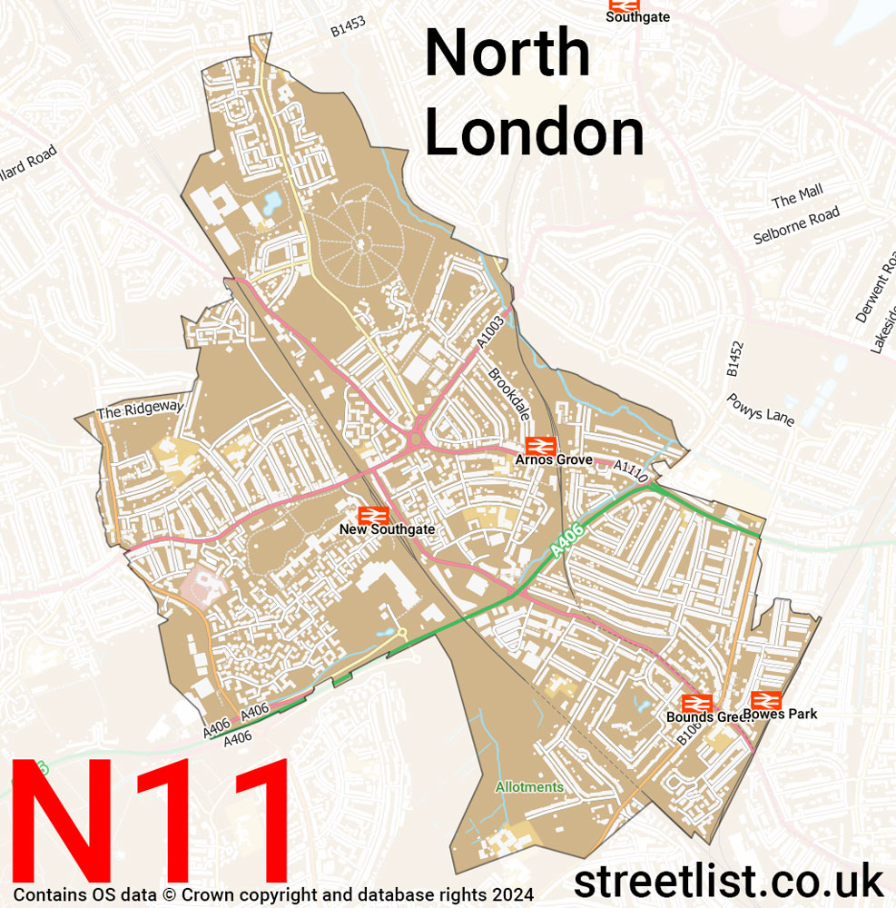 Map of the N11 postcode