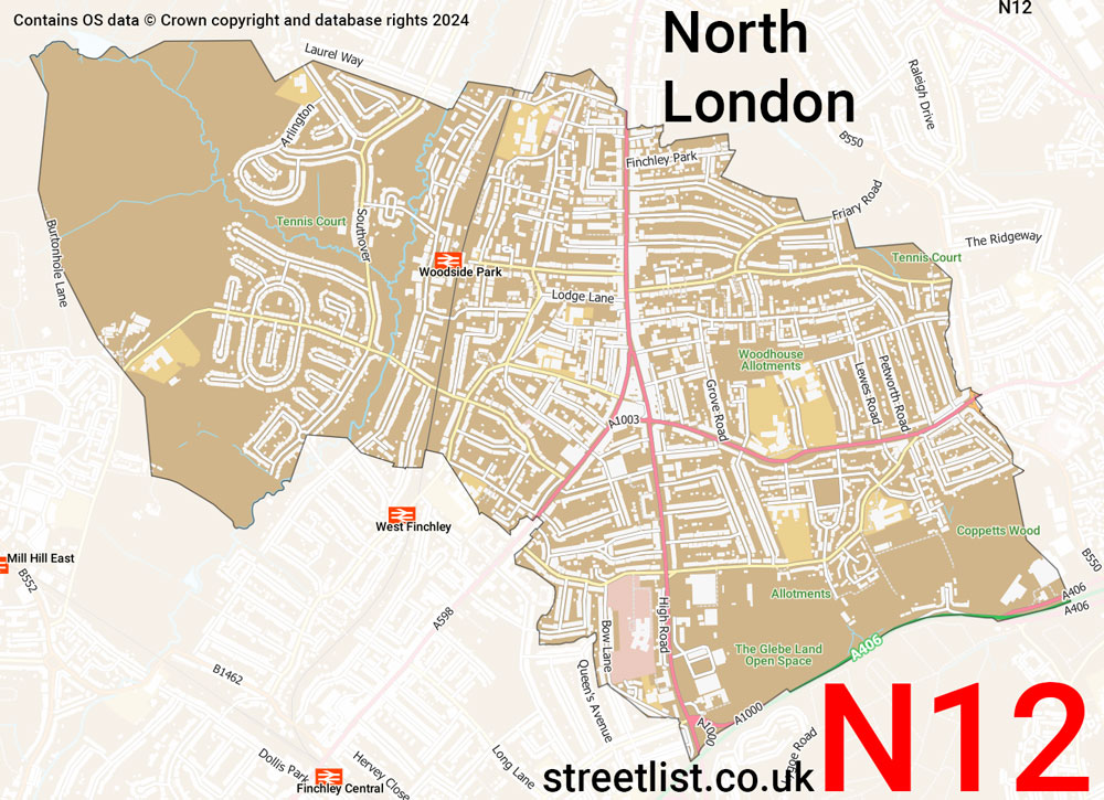 Map of the N12 postcode