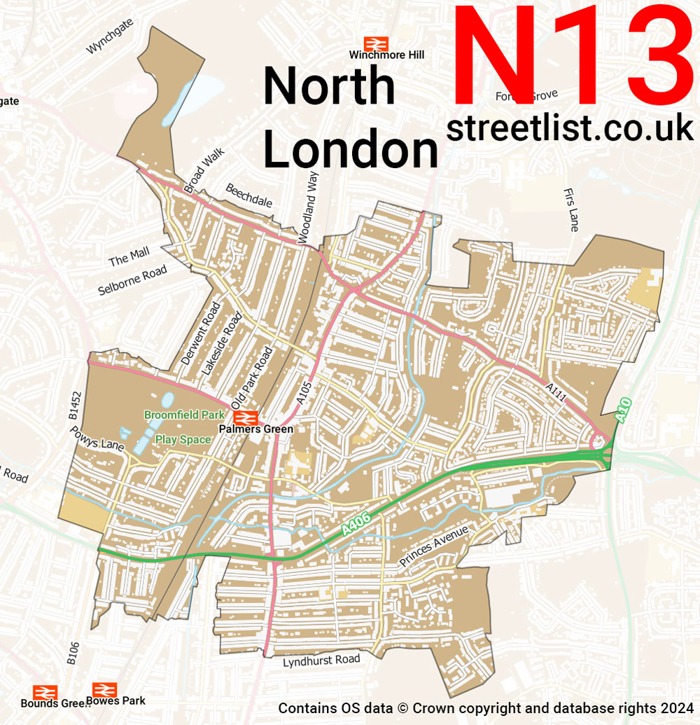 Map of the N13 postcode