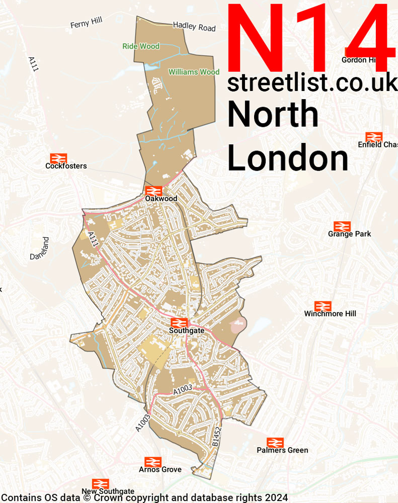 Map of the N14 postcode