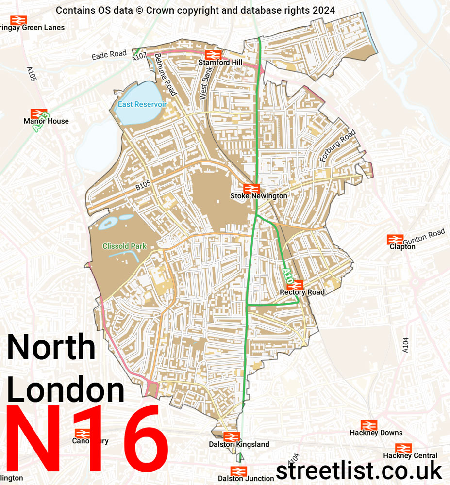 Map of the N16 postcode