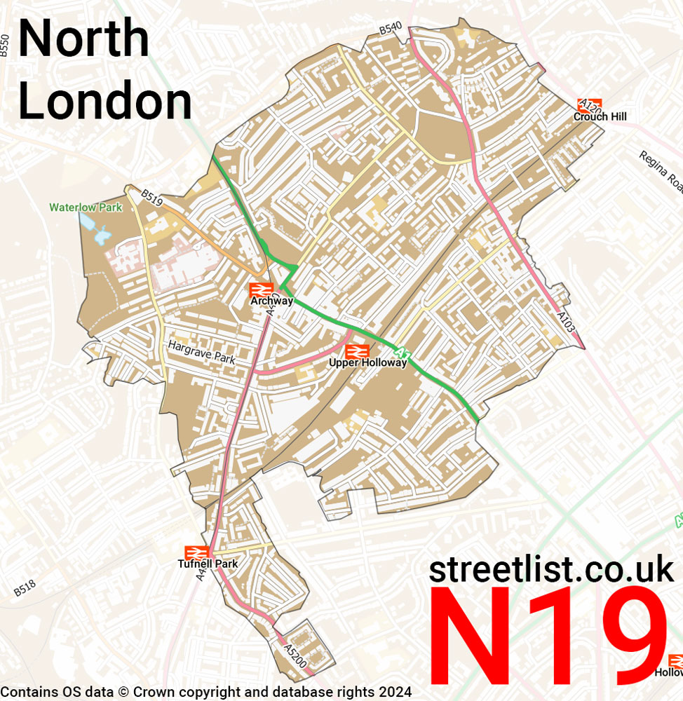 Map of the N19 postcode