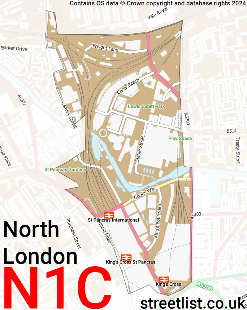 Map of the N1C postcode