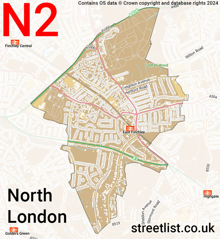 Map of the N2 postcode