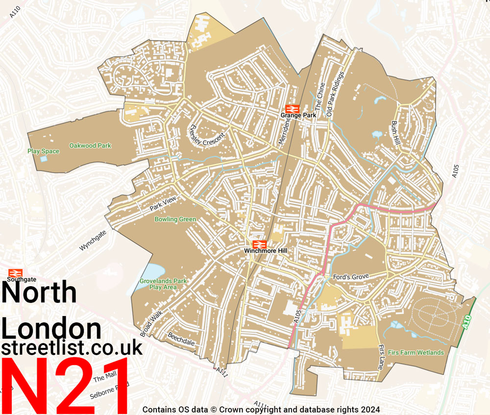 Map of the N21 postcode