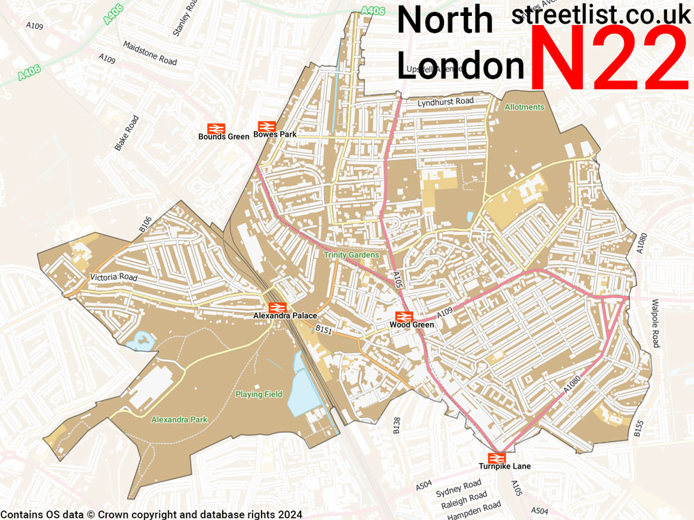 Map of the N22 postcode