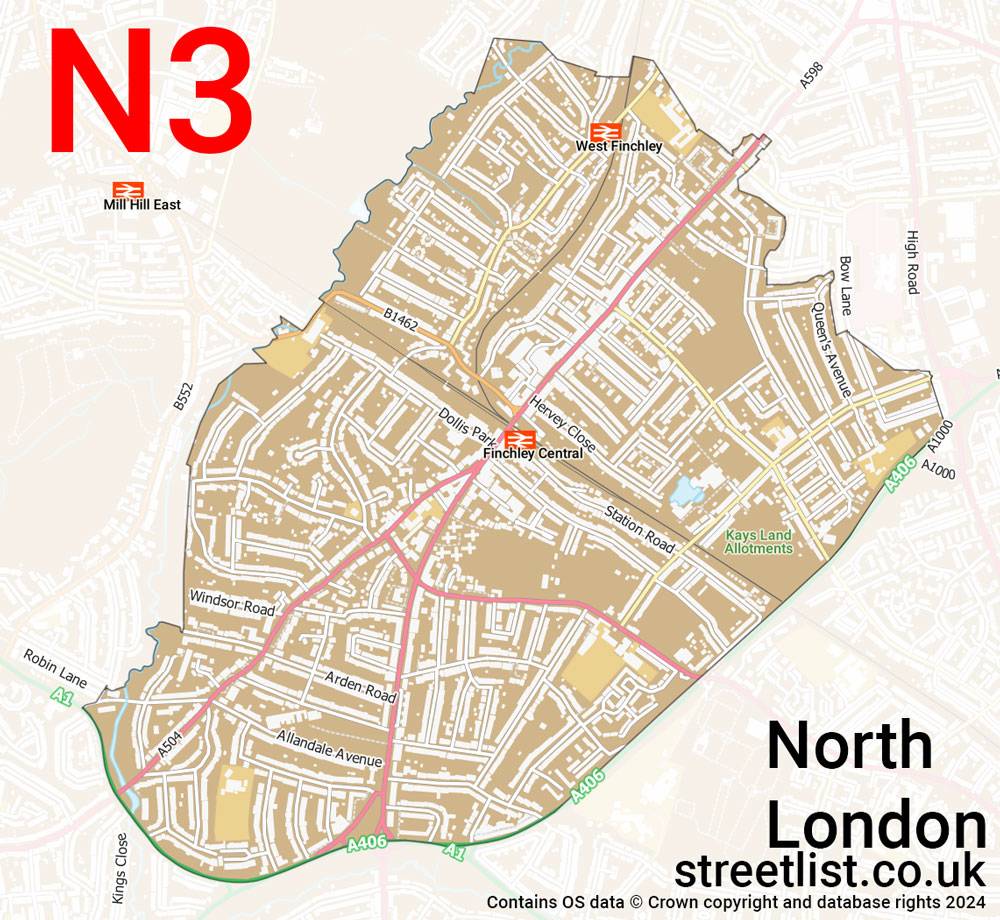 Map of the N3 postcode