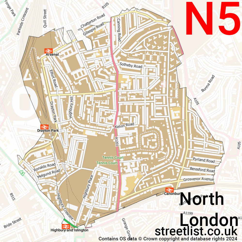 Map of the N5 postcode