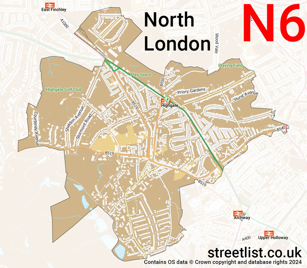 Map of the N6 postcode