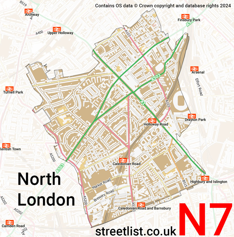 Map of the N7 postcode