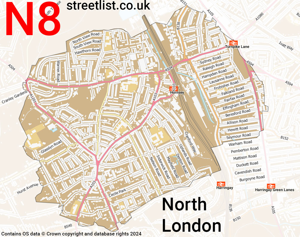 Map of the N8 postcode