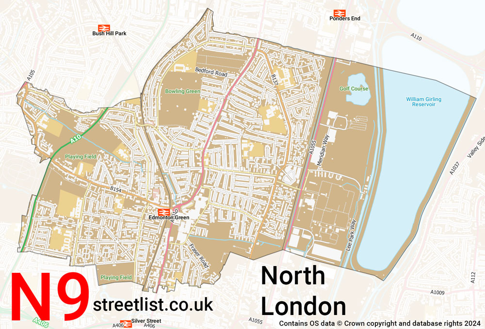 Map of the N9 postcode