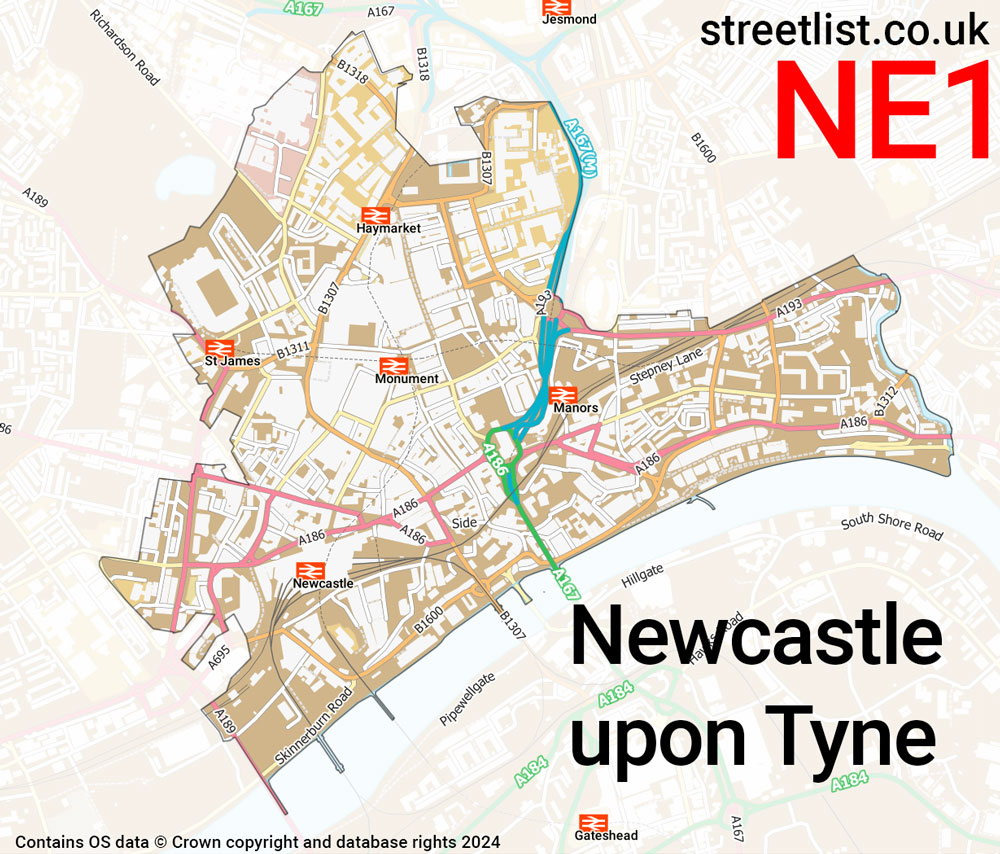 Map of the NE1 postcode