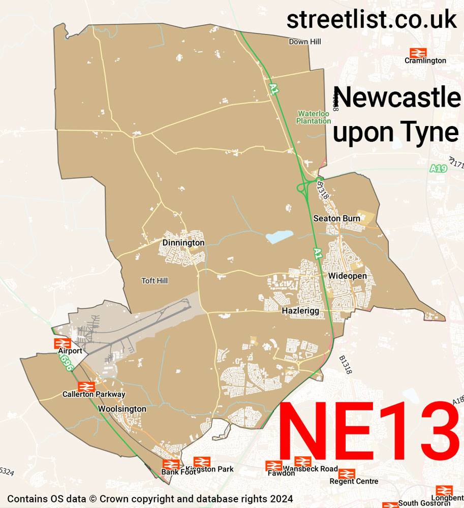 Map of the NE13 postcode