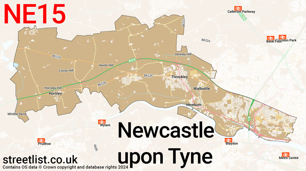 Map of the NE15 postcode