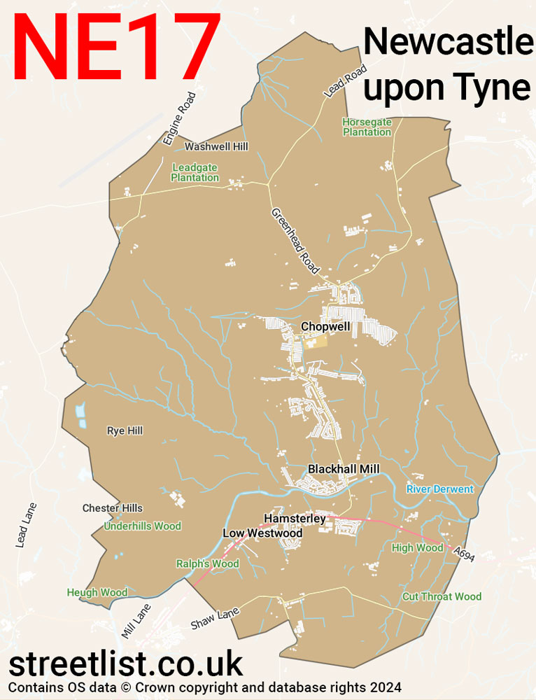 Map of the NE17 postcode