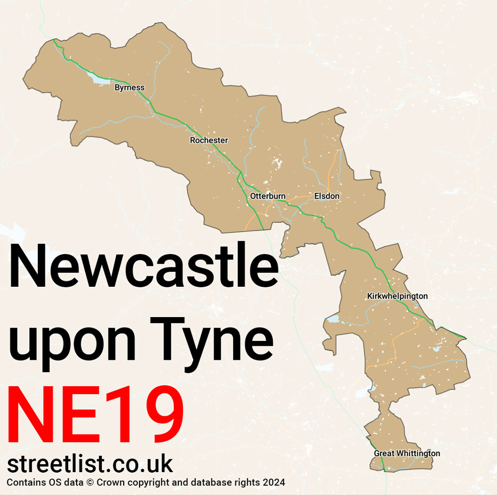 Map of the NE19 postcode