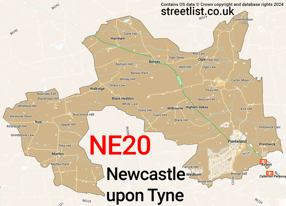 Map of the NE20 postcode