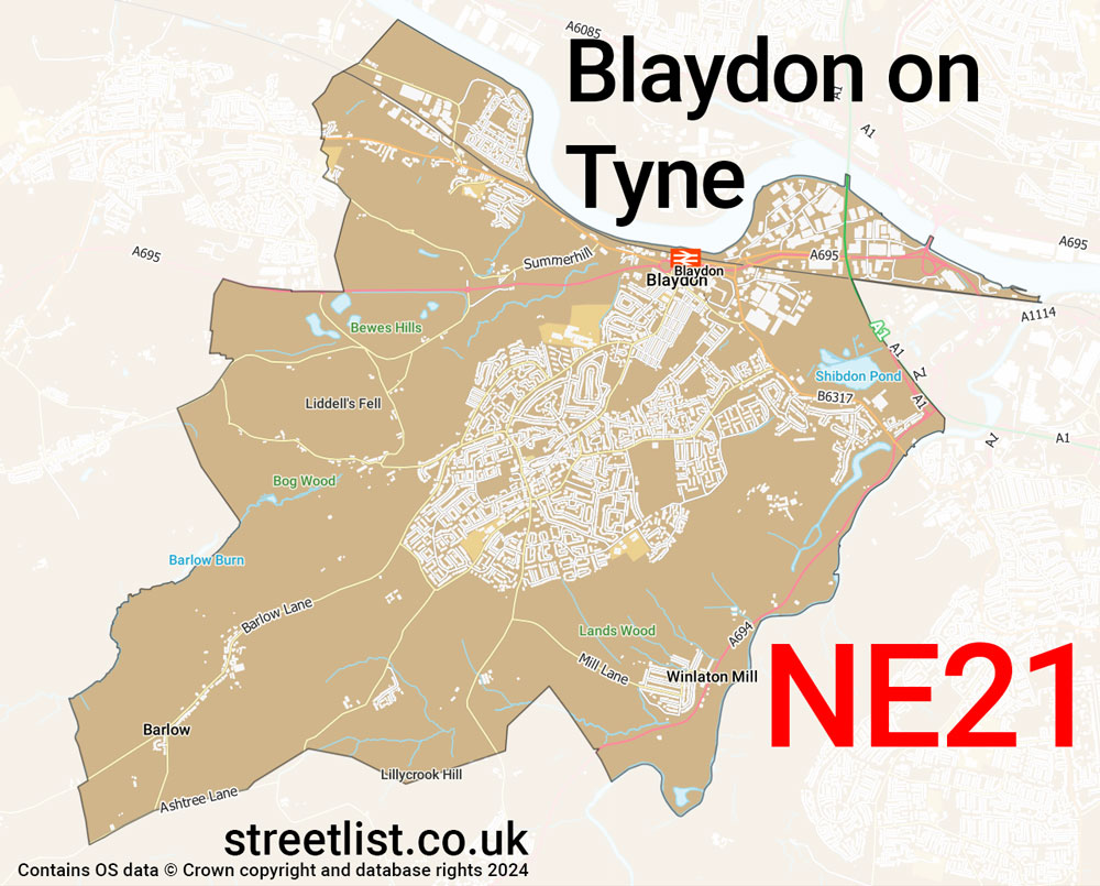 Map of the NE21 postcode