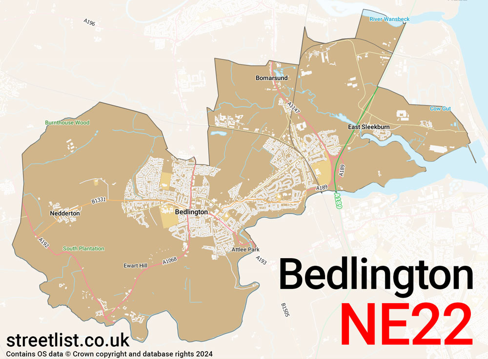 Map of the NE22 postcode