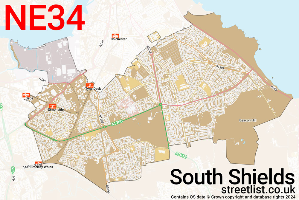 Map of the NE34 postcode